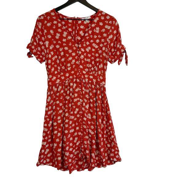 Madewell Button Front Mini Floral Dress Red Happy Hibiscus - 2 - Picture 1 of 11